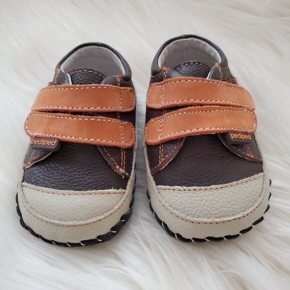 Pediped Brown Leather Soft Sole Velcro Handcrafted Shoes SZ 0-6M - Picture 10 of 13